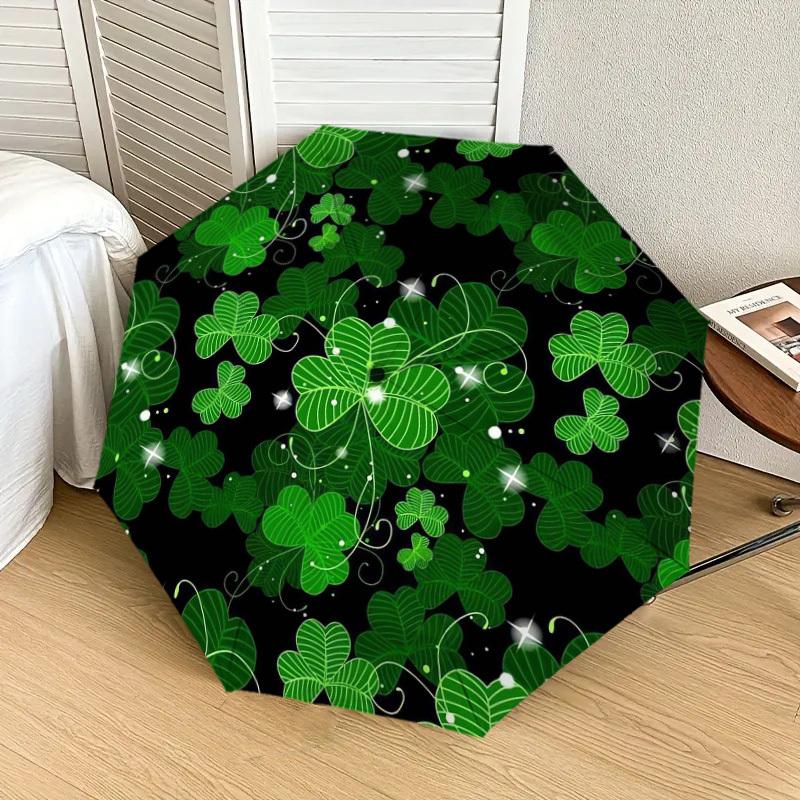 1pc Green Clover Pattern Umbrella with Plastic Handle,Suitable for All Seasons Home Travel Outdoor UmbrellaDD465