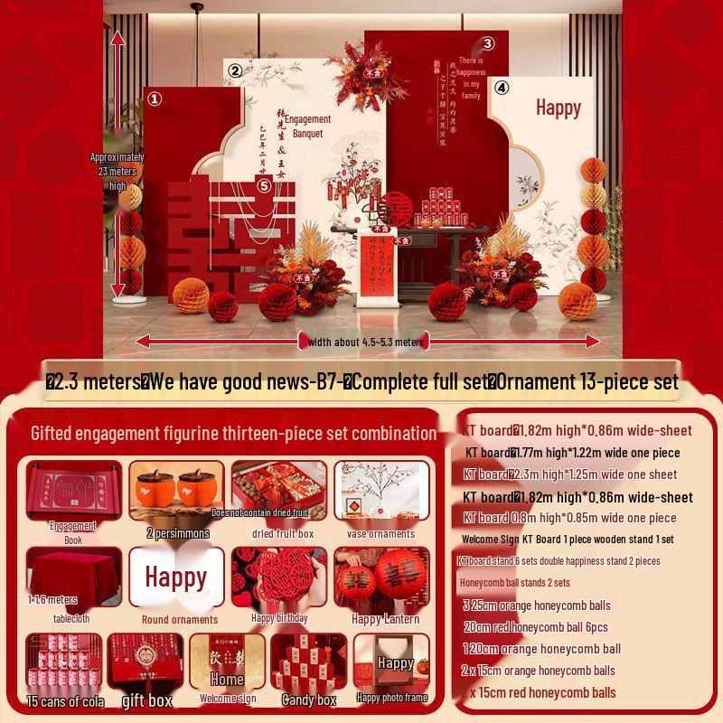 Chinese Wedding Engagement Backdrop Set with Heightened KT Board and Decor