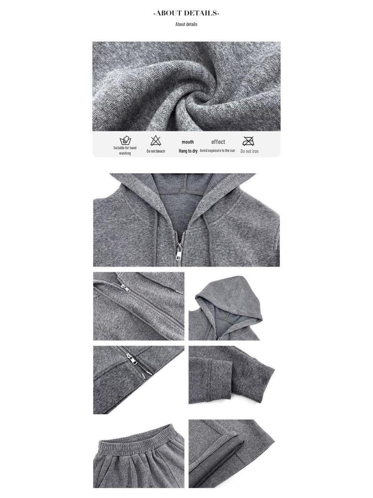 Trendiges zweiteiliges Set mit Kapuze: Kapuzenjacke mit Reißverschluss & Weitbeinige Hose - Lässige Sportbekleidung im koreanischen Stil für Damen