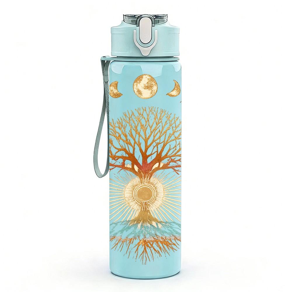 1PC Glowing Tree Of Life Print 750ml Color Plastic Sports Water Bottle Leakproof Flip Straw Lid Suitable for Sports Office Home Use