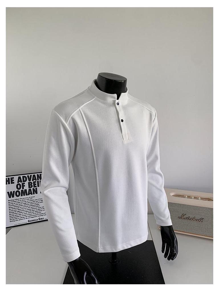 Men's Long Sleeve American Polo Henley Shirt - Spring/Autumn Trendy Cleanfit Base Layer Sweatshirt
