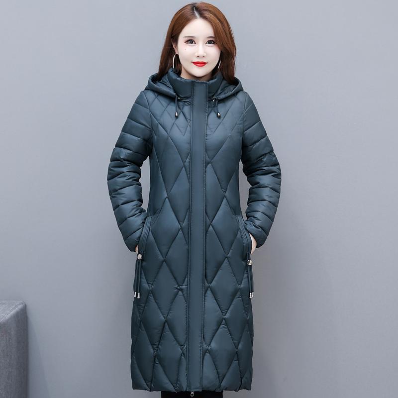 Middle Aged Women Winter Long Jacket Hooded Casual Thicken Warm Cotton Padded Coat Female Parkas Winter Overcoat