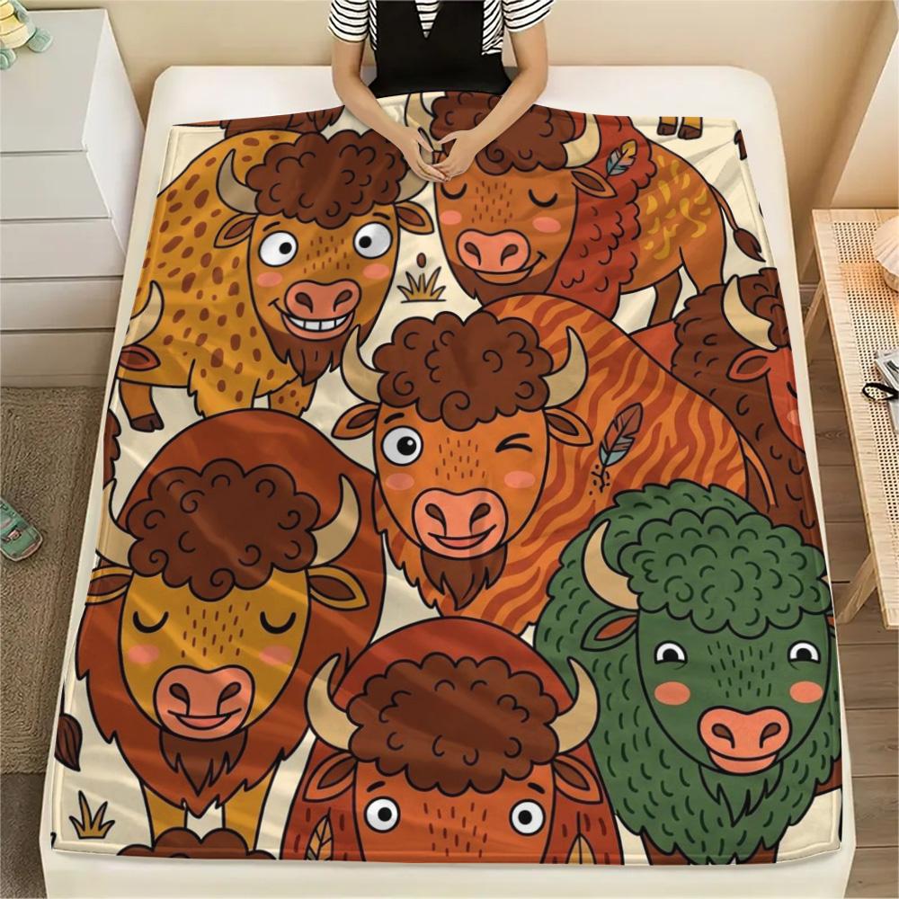 1Pc North American bison Print Flannel Blanket, High quality Comfortable for All Seasons, Home Decor, Warmth and Comfort, Perfect for Christmas Gifts