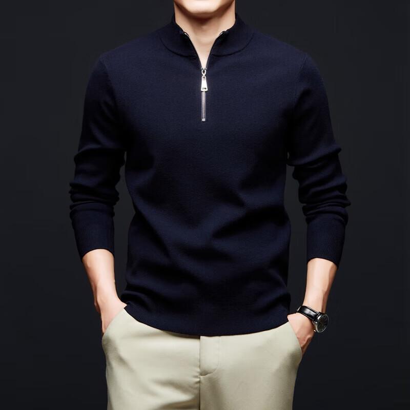 

Yiliteng Men s Thickened Solid Knit Half-Zip Pullover M