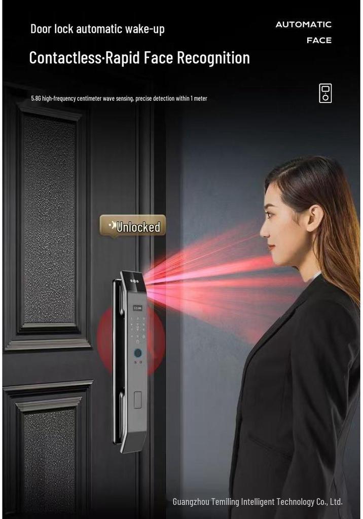 Smart Lock: Fully Automatic Fingerprint & 3D Facial Recognition with Video Intercom & Password Entry for Room Doors