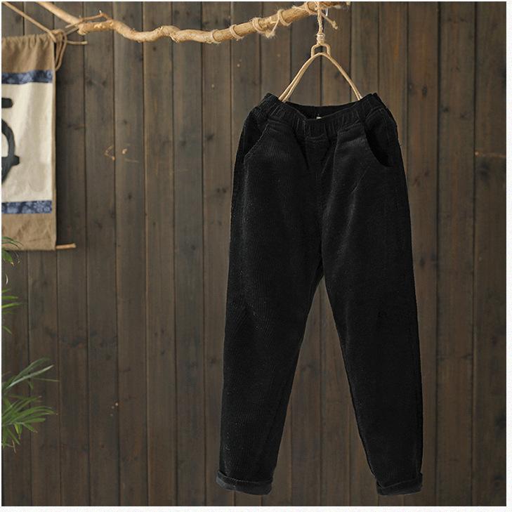 Women's Autumn and Winter Literary Retro Causal Padded Warm Pants Solid Color High Waist Elastic Harlem Pants