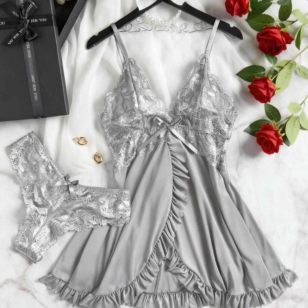 Multi-Color Mesh V-Neck Lace Camisole Lingerie Set