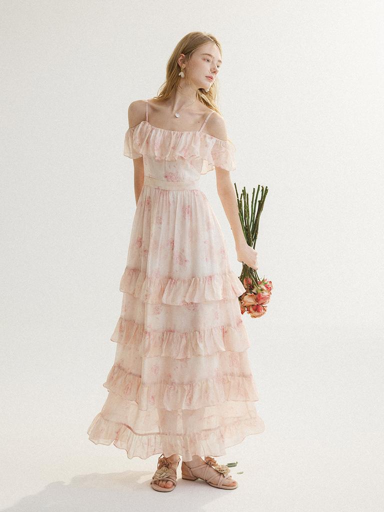 Sinseuden Clay Tiered Off-Shoulder Long Dress