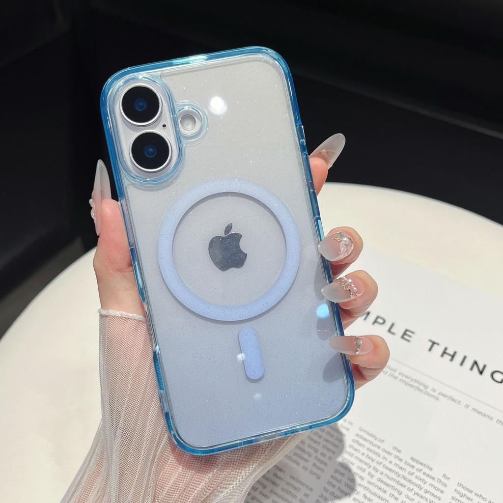 Starry Glitter Powder Magnetic Suction for IPhone 16 Mobile Phone Case Transparent Apple 15 ProMax Full Inclusive Anti Fall Protection Case