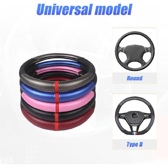 Car Steering Wheel Cover, 15 Inch Anti-Slip Steering Wheel Protector, Carbon Fiber & Microfiber PU Leather Steering Wheel Cover For Women And Men,