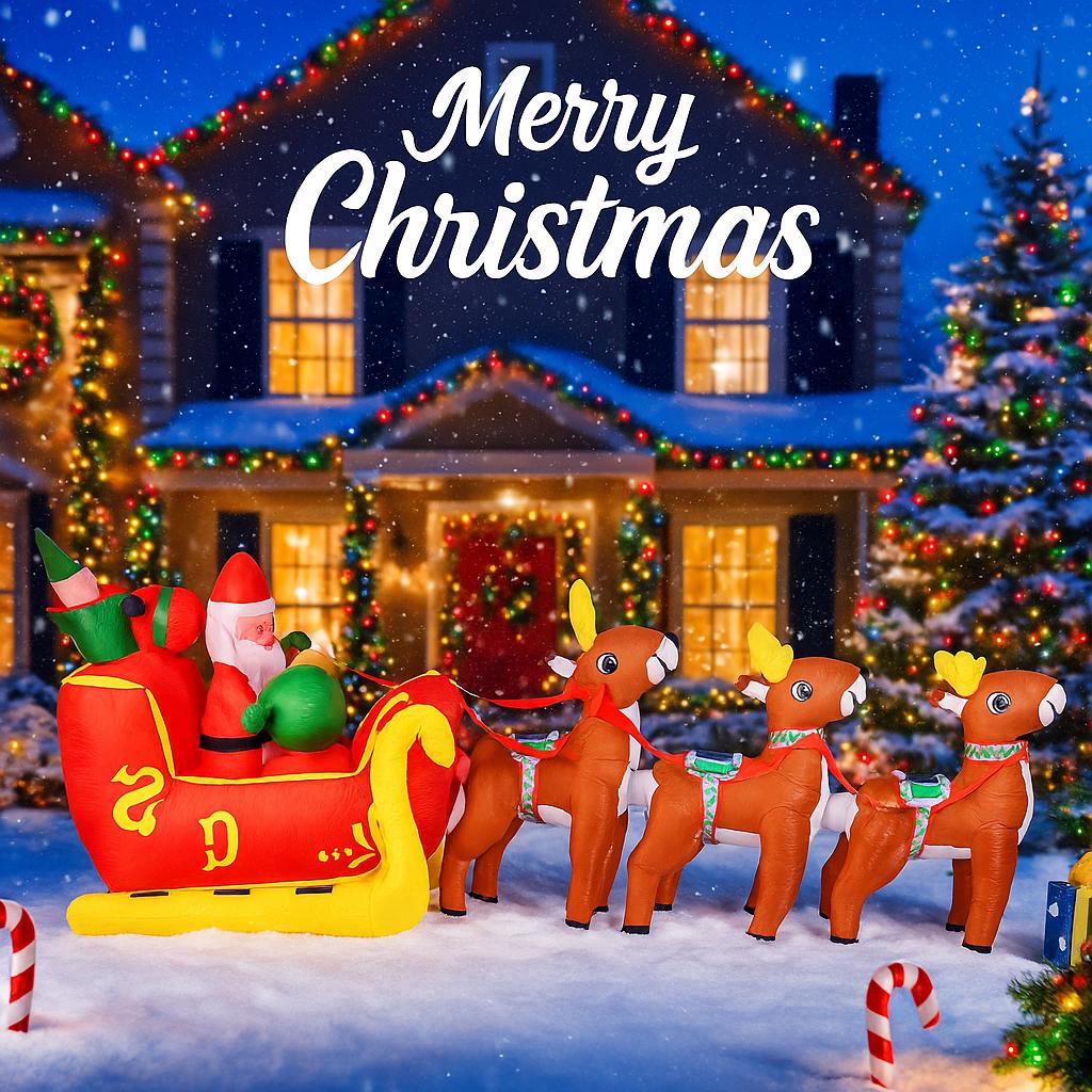 12.14FT LED Light Xmas Inflatable Reindeer Sleigh Santa Toy Yard Party Decoration Home Ornament Supplie Christmas Holiday Gifts