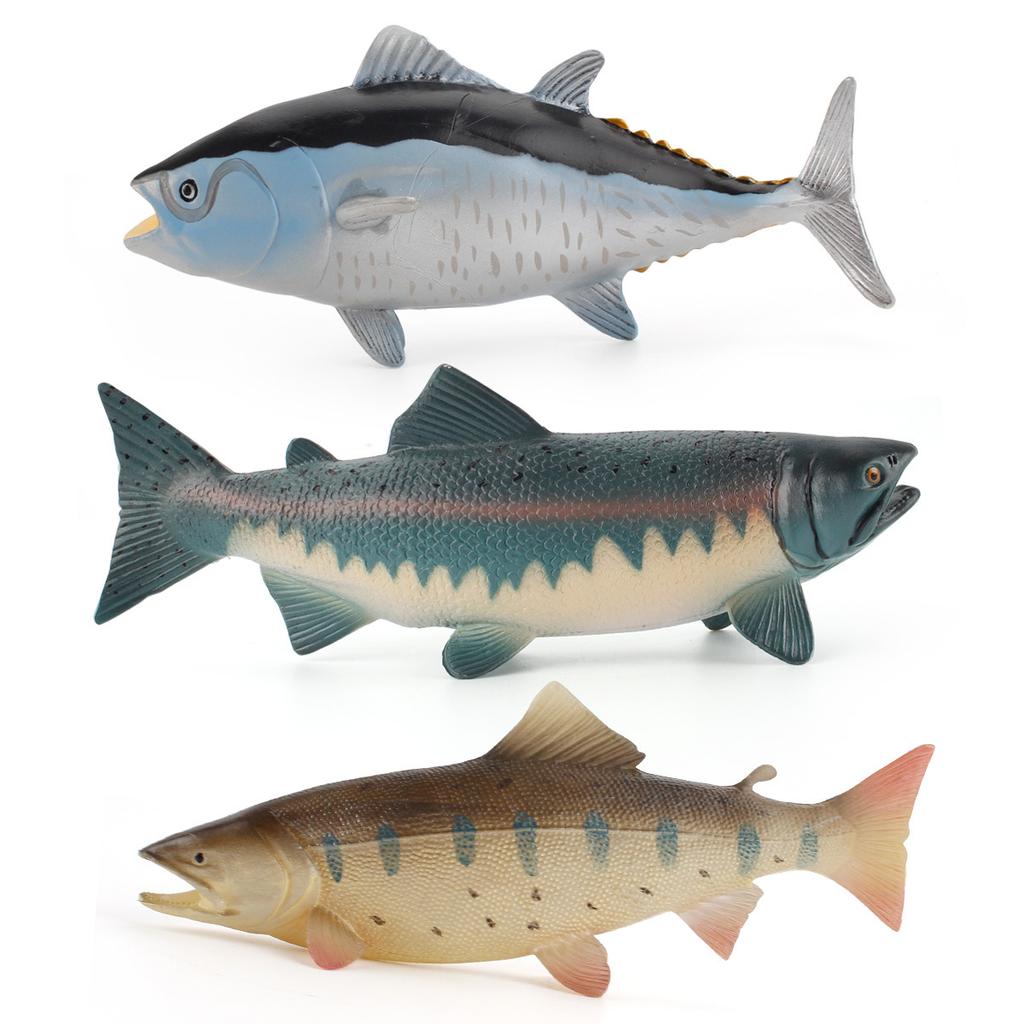 Simulation Solid Freshwater Fish Model 9-Piece Set, Animal Model Angelfish Salmon Tuna Aquarium Ornament
