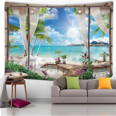 Landscape Window Scene Tapestry Wall Art, Home Bedroom Aesthetic Y2K Decor Tapiz