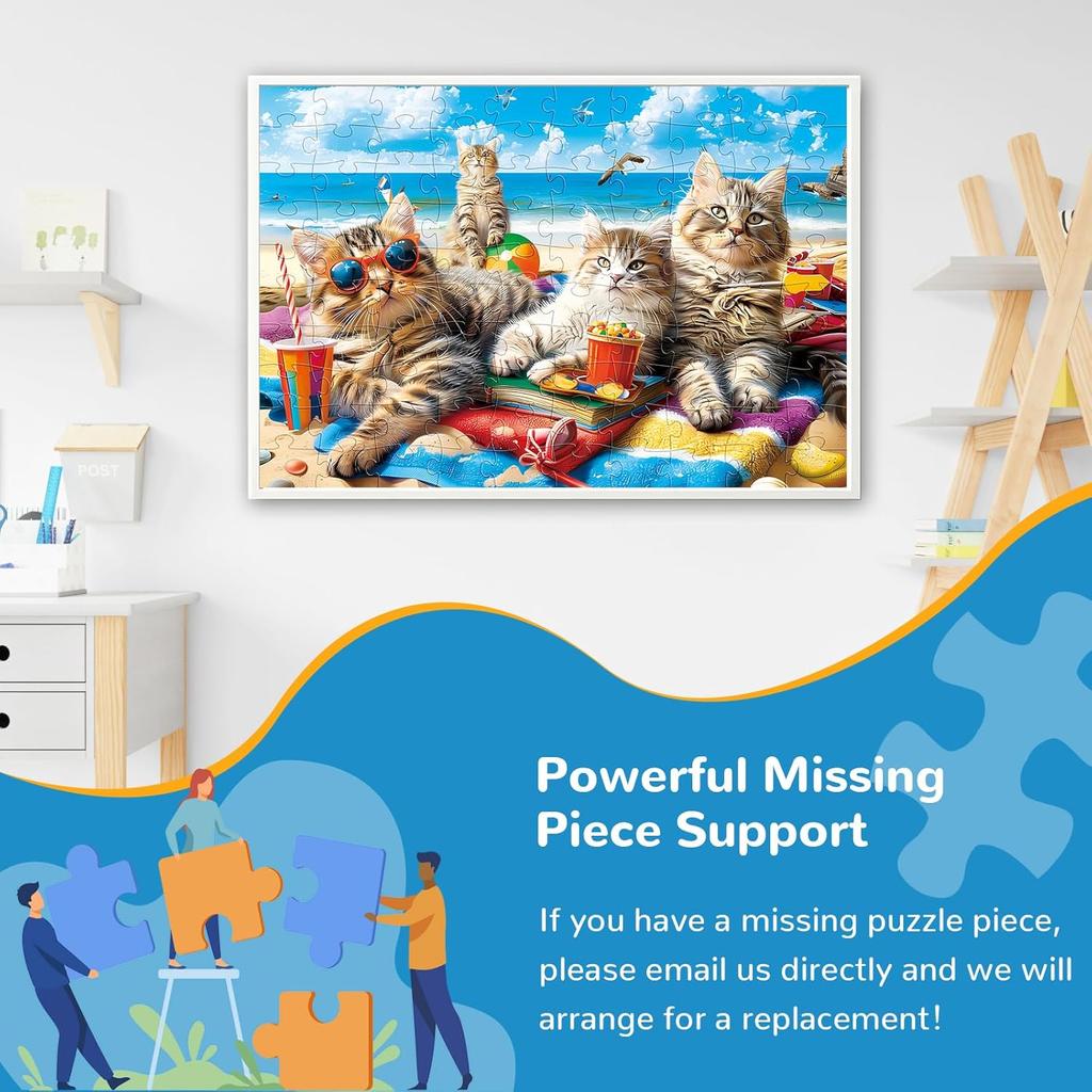 100 Piece Puzzles for Kids Ages 4-8, Beach Cat Puzzles Kids Puzzles Ages 4-6 6-8 8-10 Jigsaw Puzzles Floor Puzzles Children Educational Puzzle Toys