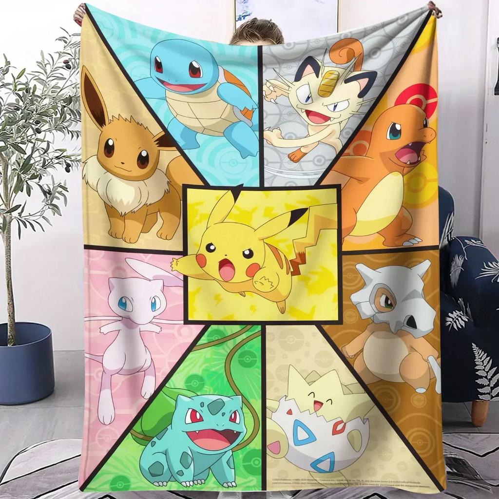 Vibrant Neon Pikachu Flannel Blanket Soft Warm Fleece Throw For Home Decor Sofa Bed Cover Travel Camping Shawl Pokémon Fans Gift
