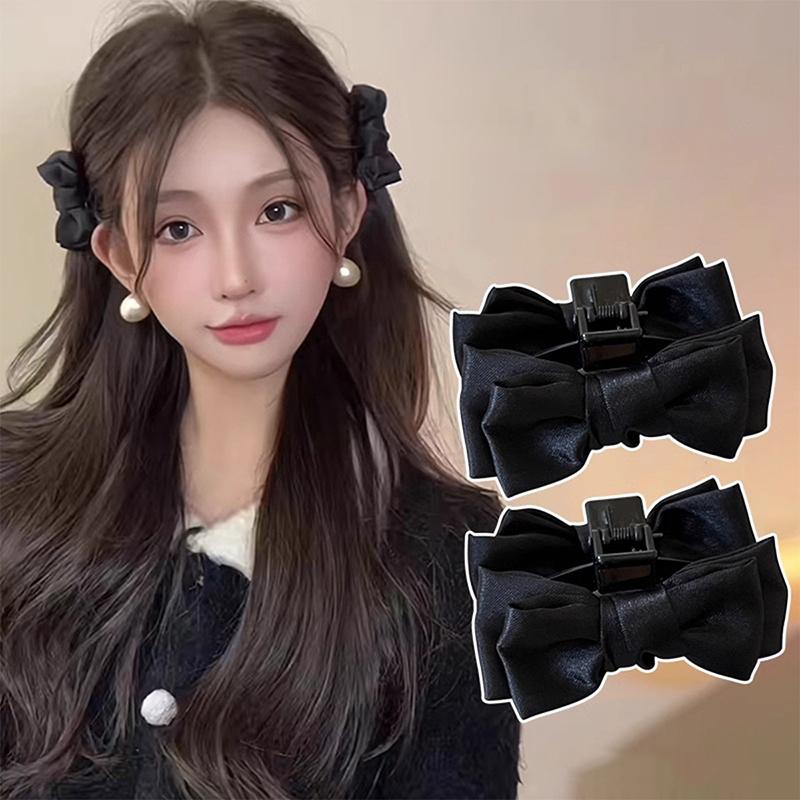 2 Stück Schwarze Schleife Kleine Haarspange Damen Mädchen Haarklammer Seitenclip Stirnfransen Haarstyling-Clip Süßer Kopfschmuck