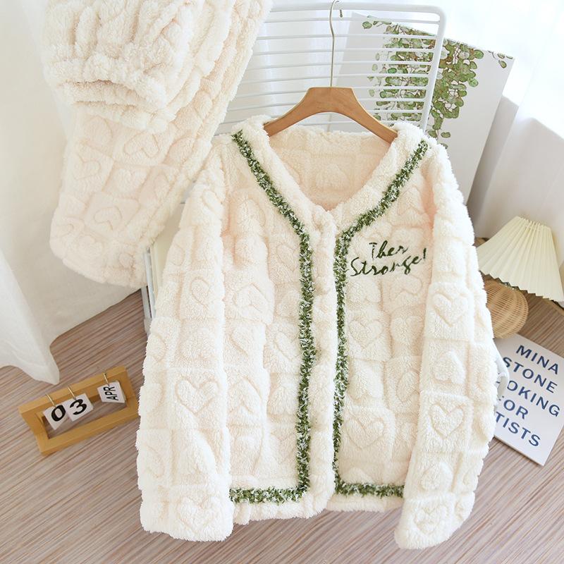 

Новый осенне-зимний пижамный костюм из фланели и плюша, утолщенный, простой, женский стиль, брюки с длинными рукавами, домашний костюм XL белый