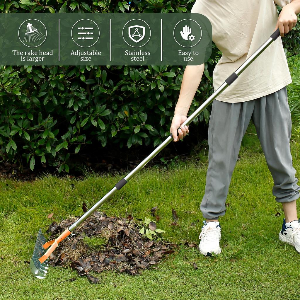 Garden Thatch Rake Stainless Steel Garden Grass Grooming Tool Removes Dead Grass Leaves Clearing Loosening Soil Lawn Rake