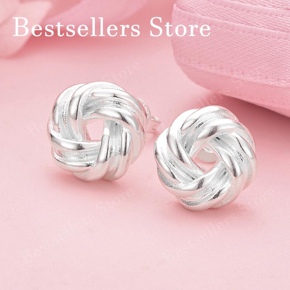 925 Sterling Silver Luxury Exquisite Twisted Stud Earrings for Women Fashion Gifts Jewelry Wedding Party Accessories