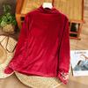 Vintage Women's Velvet Long-sleeve T-shirt Autumn/Winter Embroidered Turtleneck Velvet Blouse Stretch Pullover