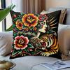 1pc, American Traditional Street Tattoo Art Pillowcase. Soft, Comfortable, and Smooth Polyester Short Plush Fabric with Single-sided Printing. Does No