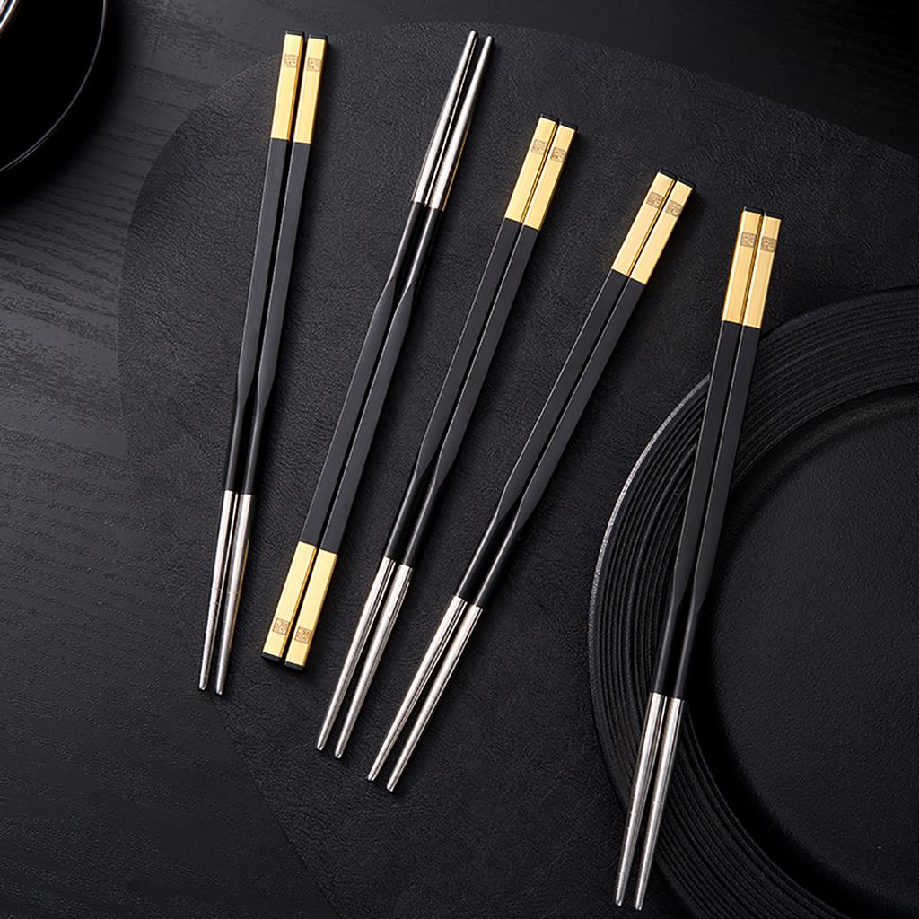 5Pairs Alloy Non-Slip Chinese Chopsticks Korean Sushi Sticks Chopsticks Stainless Steel Reusable Chopsticks Party Tableware Set
