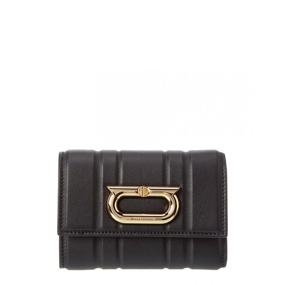 

Salvatore Ferragamo Ferragamo Gancini Кожаный французский кошелек черный