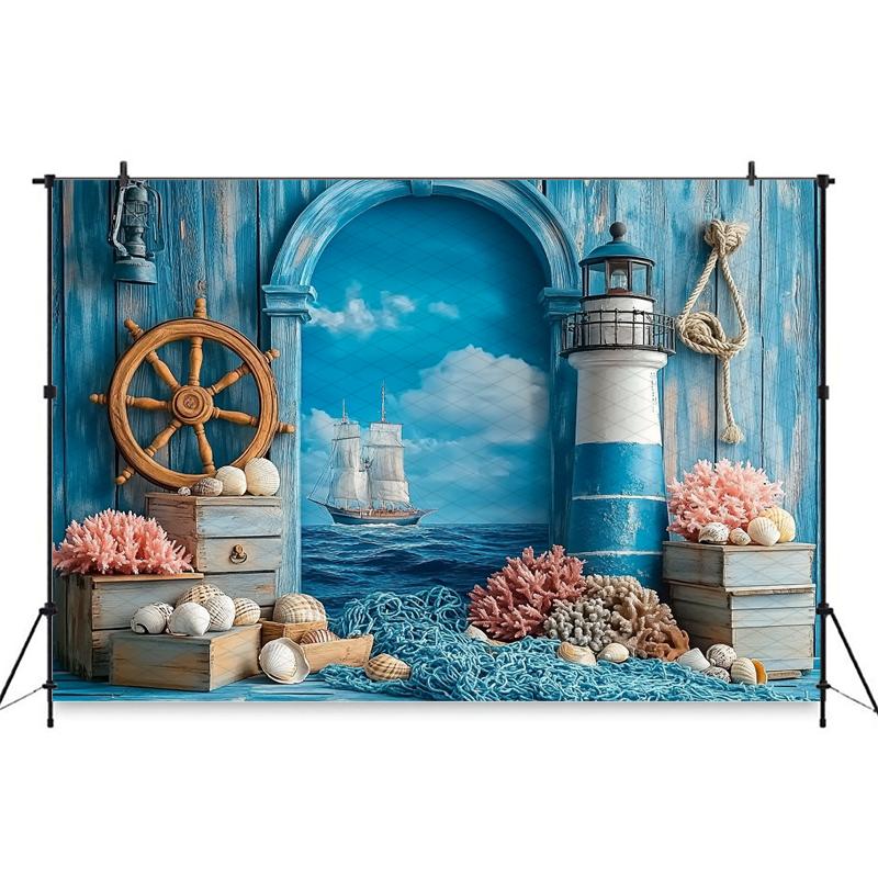 Mocsicka Photography Background Birthday Children Baby Shower Portrait Backdrop Blue Watchtower Ship Pattern Decors Photo Studio