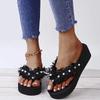 Fashion Women's Flip Flops Fashion Pearl Decor Thick Bottom Slippers Women Colorful Sequins Clip Toe Wedge Sandals Light Non Slip Slides