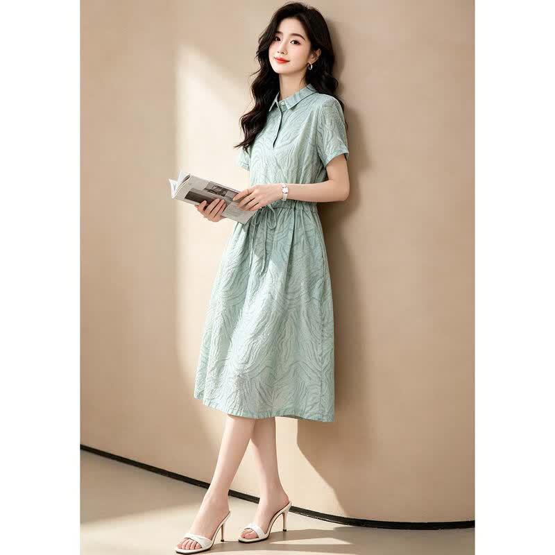 D.F.DEAR Women's Summer Shirt Collar A-Line Midi Dress