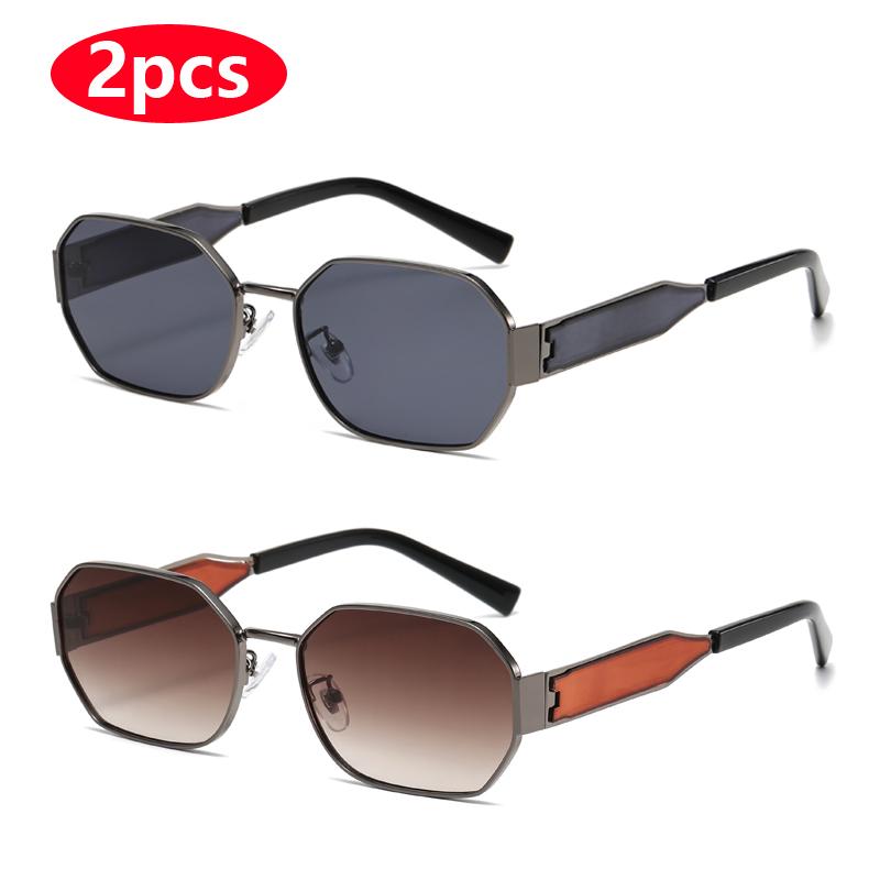 Protective Glasses 2pcs Vintage Women Polygon Sunglasses Female Metal Frame Design Casual Sun Glasses Female Male Eyewear UV400