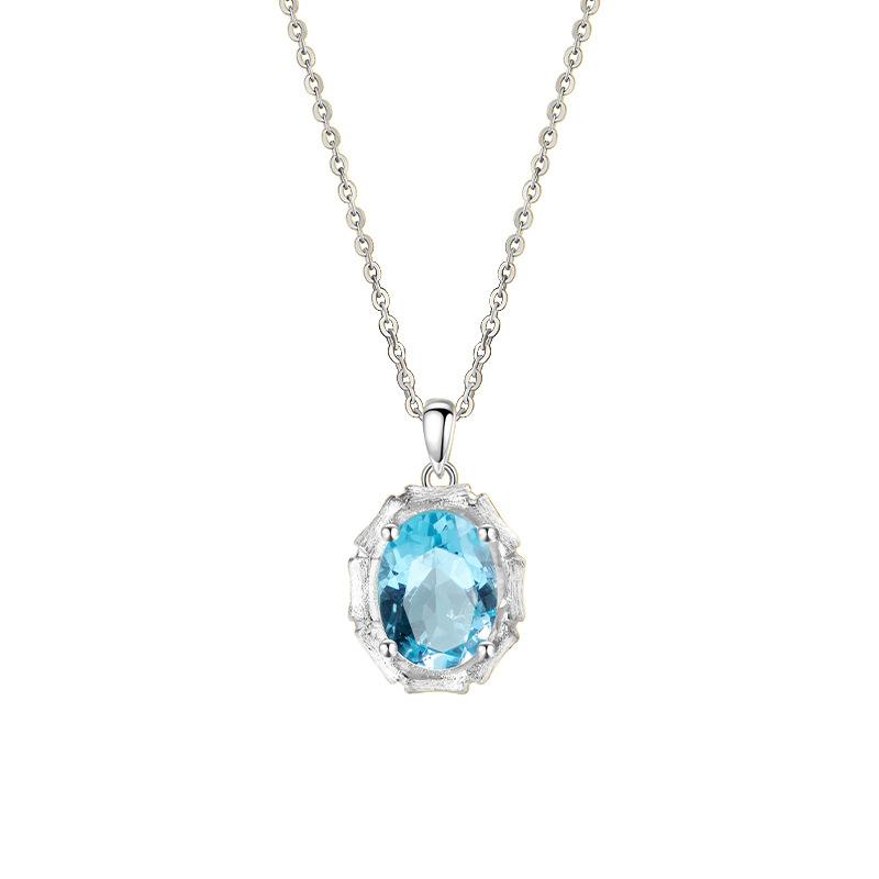 S925 sterling silver stud earrings necklace ring set with natural crystal stone brushed craftsmanship light luxury section high-rise jewelry set