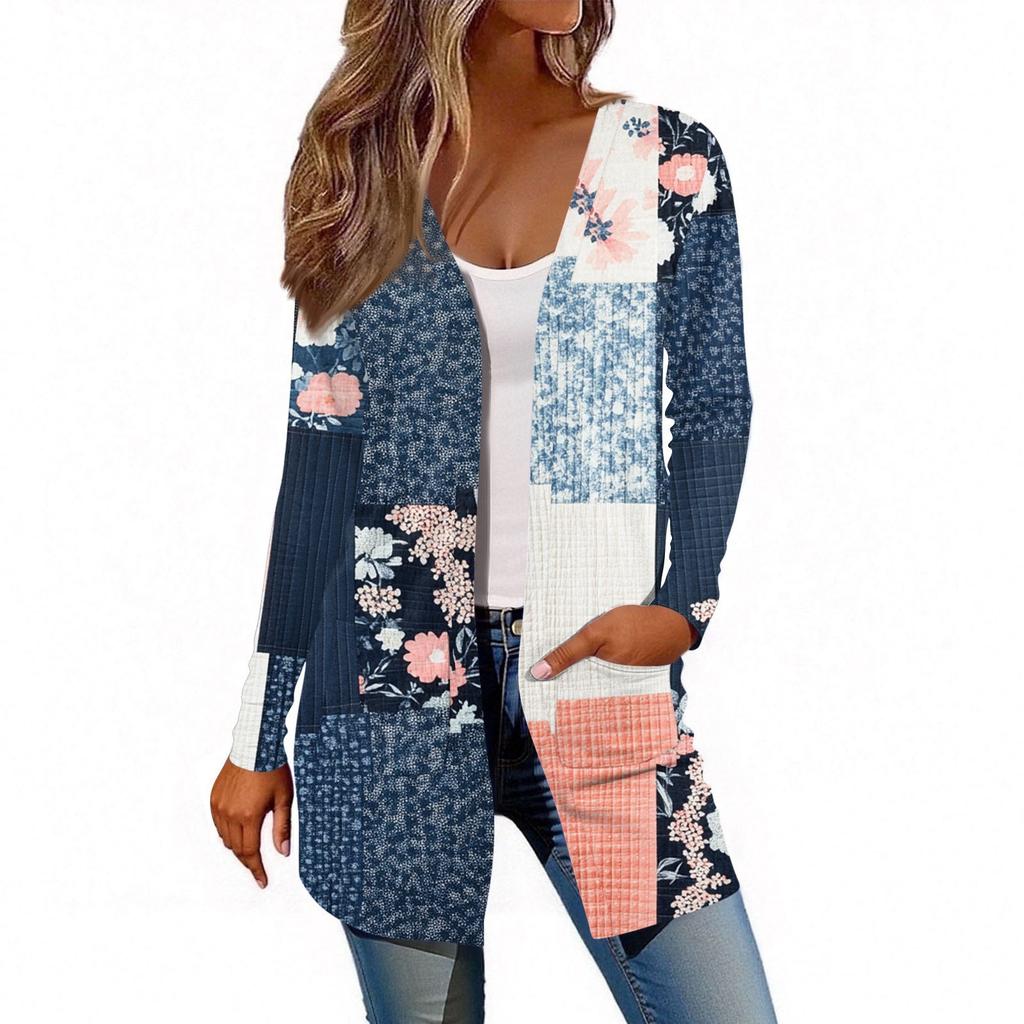 Damen Langarm Strickjacke Lässige Jacke mit Taschen Oberteil