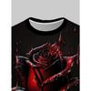 Trendy Men's Round Neck Long Sleeve Top Dark Rose Print Fashion Casual Base Shirt New Autumn Winter Youth Handsome Versatile T-Shirt