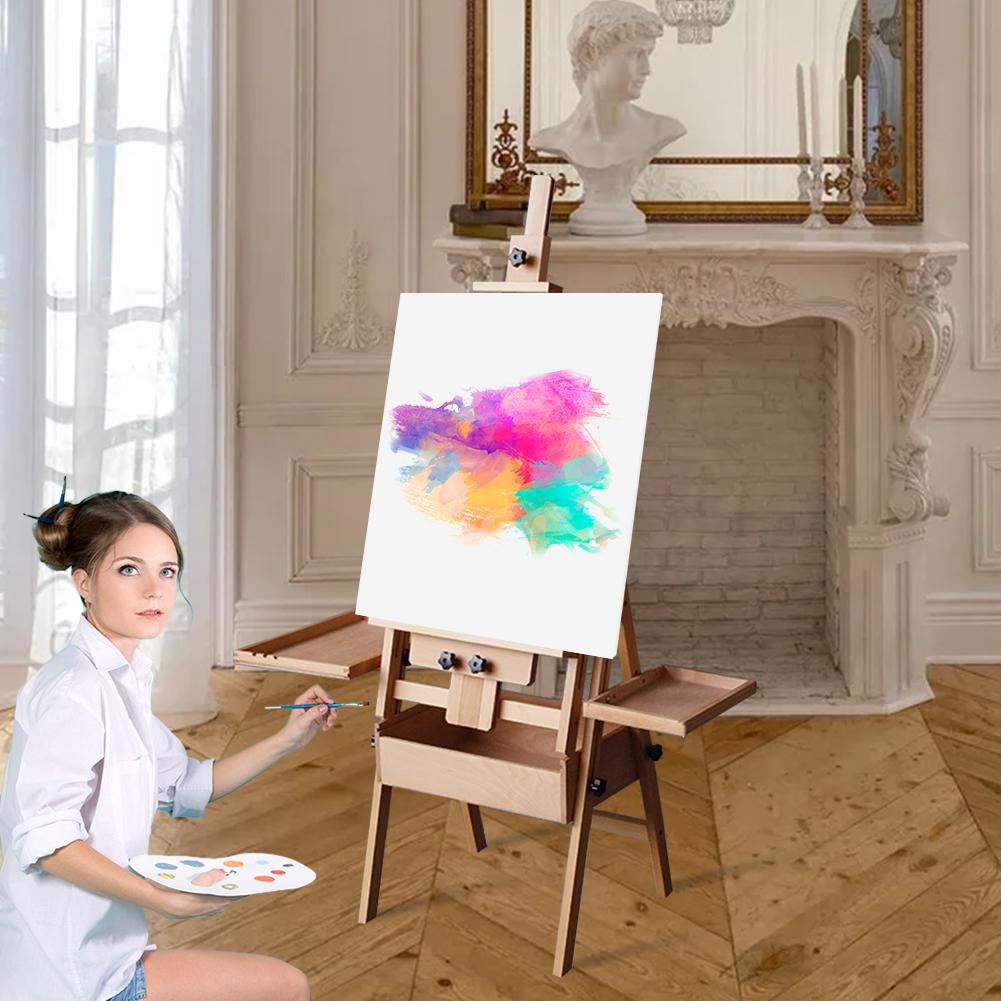 Beech Multifunctional Easel with Drawer Tray Foldable Adjustable Easel Drawing Board Easel for Children Sketch Oil Painting
