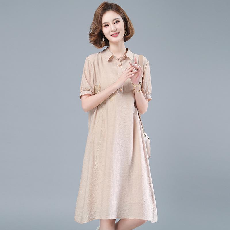 Elegant Plus Size Summer Dress for Middle-Aged Women - Short-Sleeved, Mid-Length Skirt (2021)