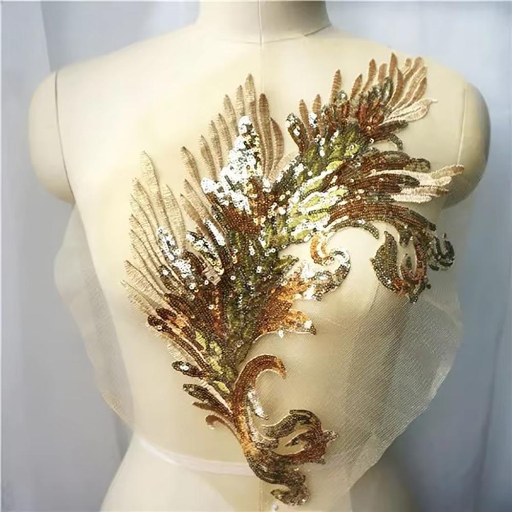 Patch Sequin Embroidery Sequin Appliques Phoenix Tail DIY Sew On Patch Embroidery Patch Wedding Gown DIY Decoration