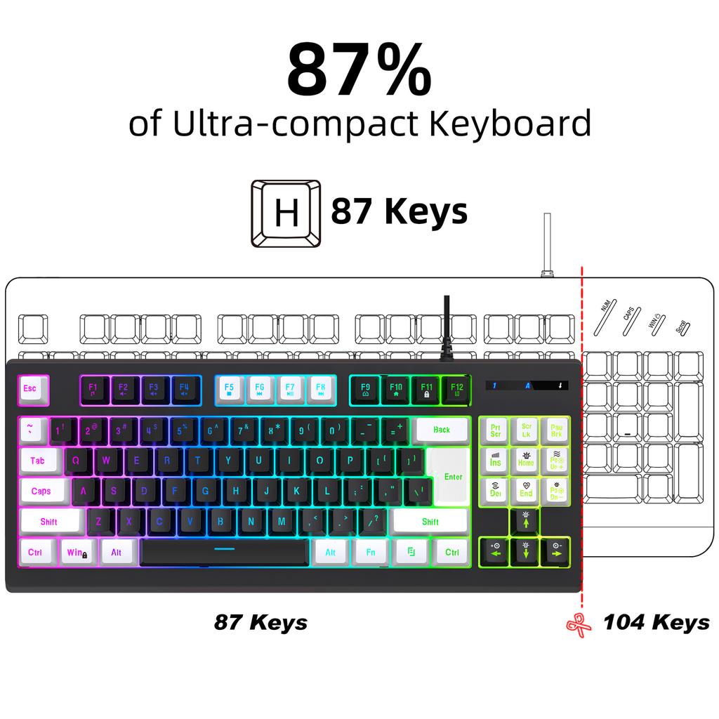 G69 USB Wired Gaming Keyboard 87 Keys Mechanical Feeling Gamer Keyboard Glowing Keyboard for Computer Laptop FDS