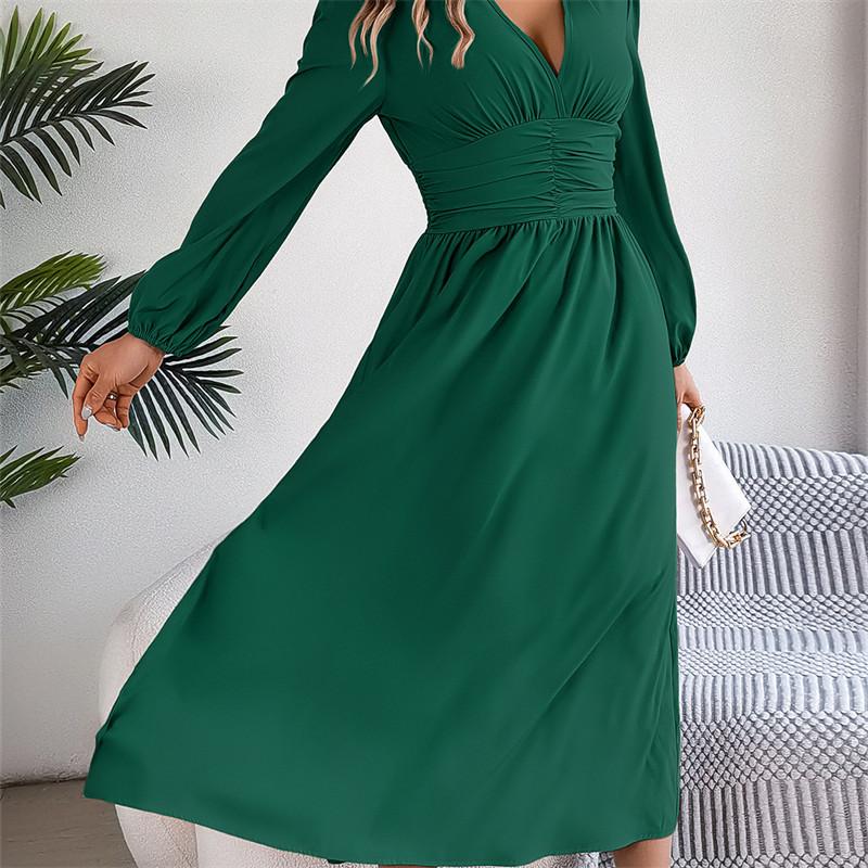 2026 Spring/Summer Women's V-neck Long Sleeved Sexy Split Dress S-XL