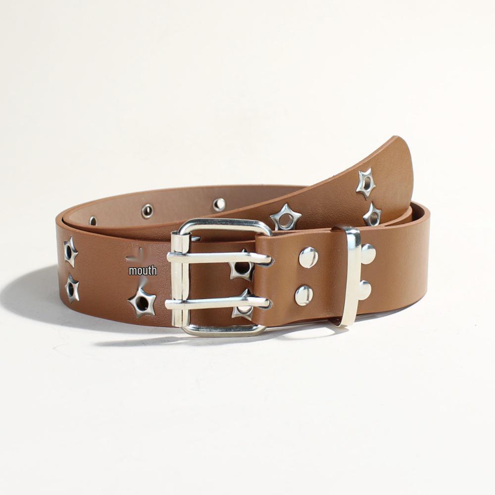 Damen Punk Style Doppelreihen Ösen Ledergürtel mit Dornschließe