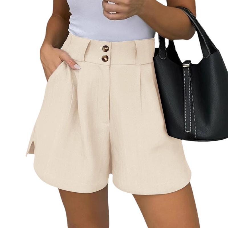 High Waist Summer Women's Casual Solid Color Suit Shorts with Pockets
