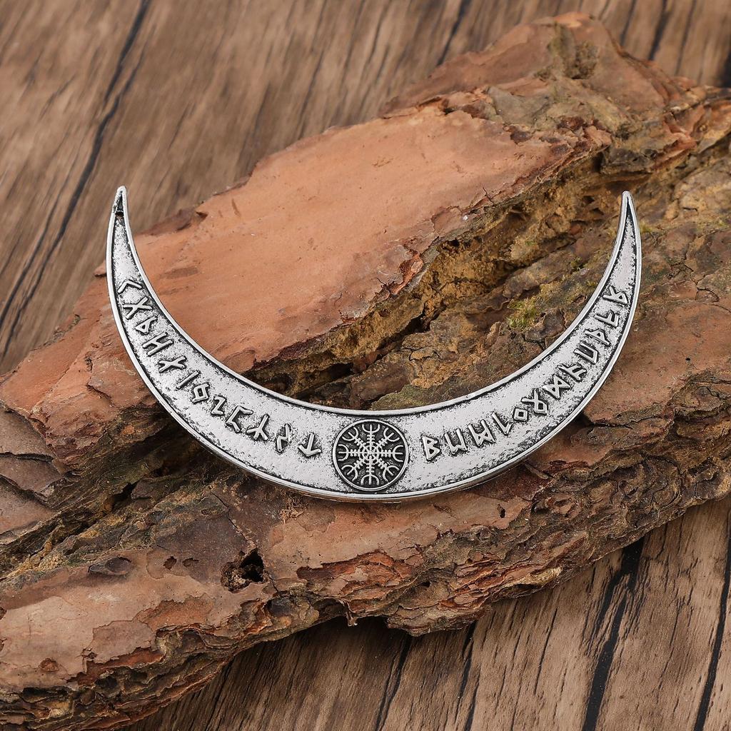 1pc Vintage Silver Viking Rune Crescent Hairpin Norse Mythical Compass Symbol Gothic Niche Hair Decoration Trendy Product