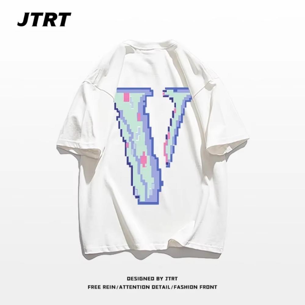 Camiseta de calle deportiva informal de alta calidad con estampado de algodón 100% con letras en inglés para hombre de peso pesado a la moda de verano