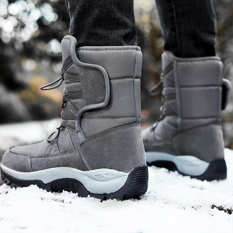 Herren-Schneestiefel mit dicker Sohle und rutschfestem und verschleißfestem Fleece für den Winter, große Schneestiefel