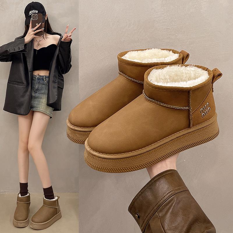 Large Size Thick-soled Snow Boots for Women's New Winter Short Tube Thick-soled Students Thermal Cotton Shoes for Women