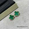High-Version 18K Rose Gold Earrings: Four-Leaf Clover with White Mother-of-Pearl & Red Agate - Fashionable, Luxurious, INS Style.
