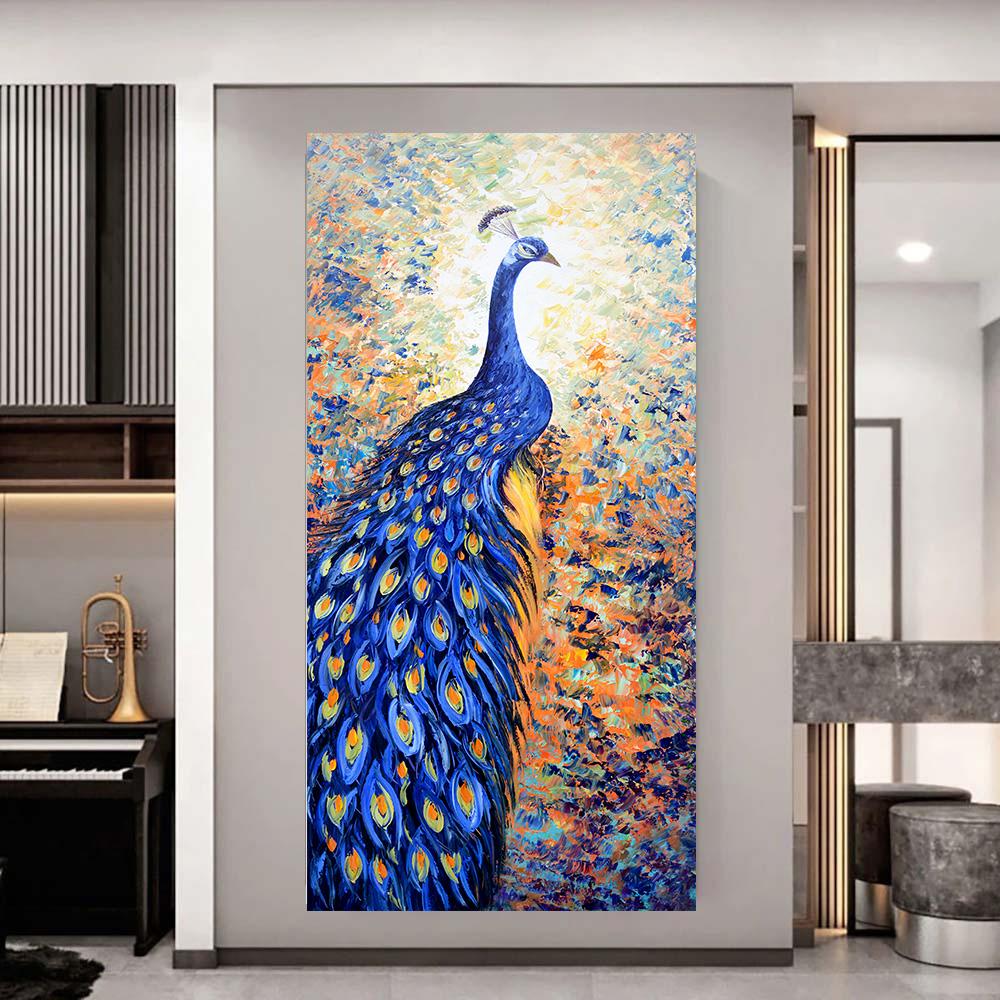 Modern Colorful Bird Peacock Oil Painting On Canvas Abstract Wall Art Prints Poster Pictures for Living Room Decoration