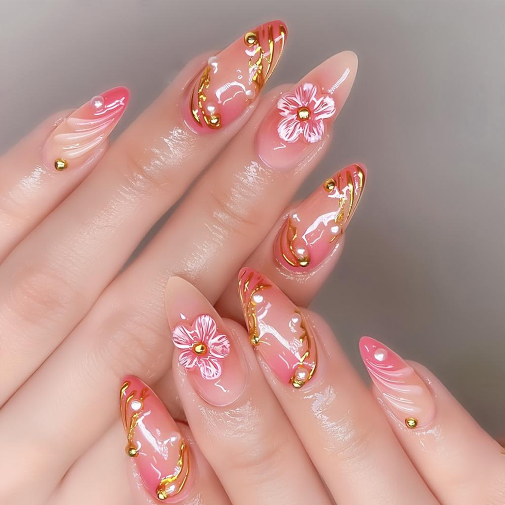 24Pcs French Style Fake Nails 3D Bowknot Designs Short Square Press On Nails Sweet Korean Fashion False Nail for Women Girl