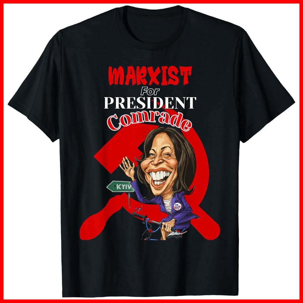 Marxist For President Comrade Kamala Harris Funny President Black Cotton T-Shirt Unisex T-Shirt XXXXL
