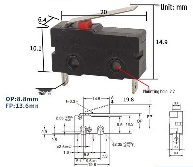 KW12 Mikro-Stativ Kippschalter, 5A/250V, KW11-3Z, Reiseendschalter